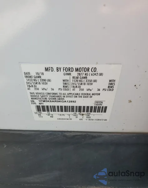 2019 Ford Explorer Police Interceptor z USA, uszkodzony, nr VIN 1FM5K8AR9KGA12892